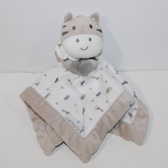 Carter's Gray White Zebra Safari Animal Print Security Blanket Baby nunu lovey - Picture 5 of 6